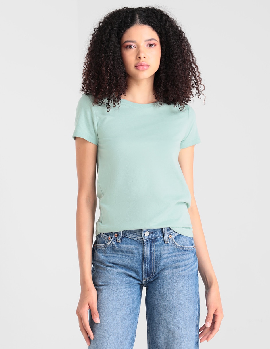 Playera manga corta cuello redondo para mujer