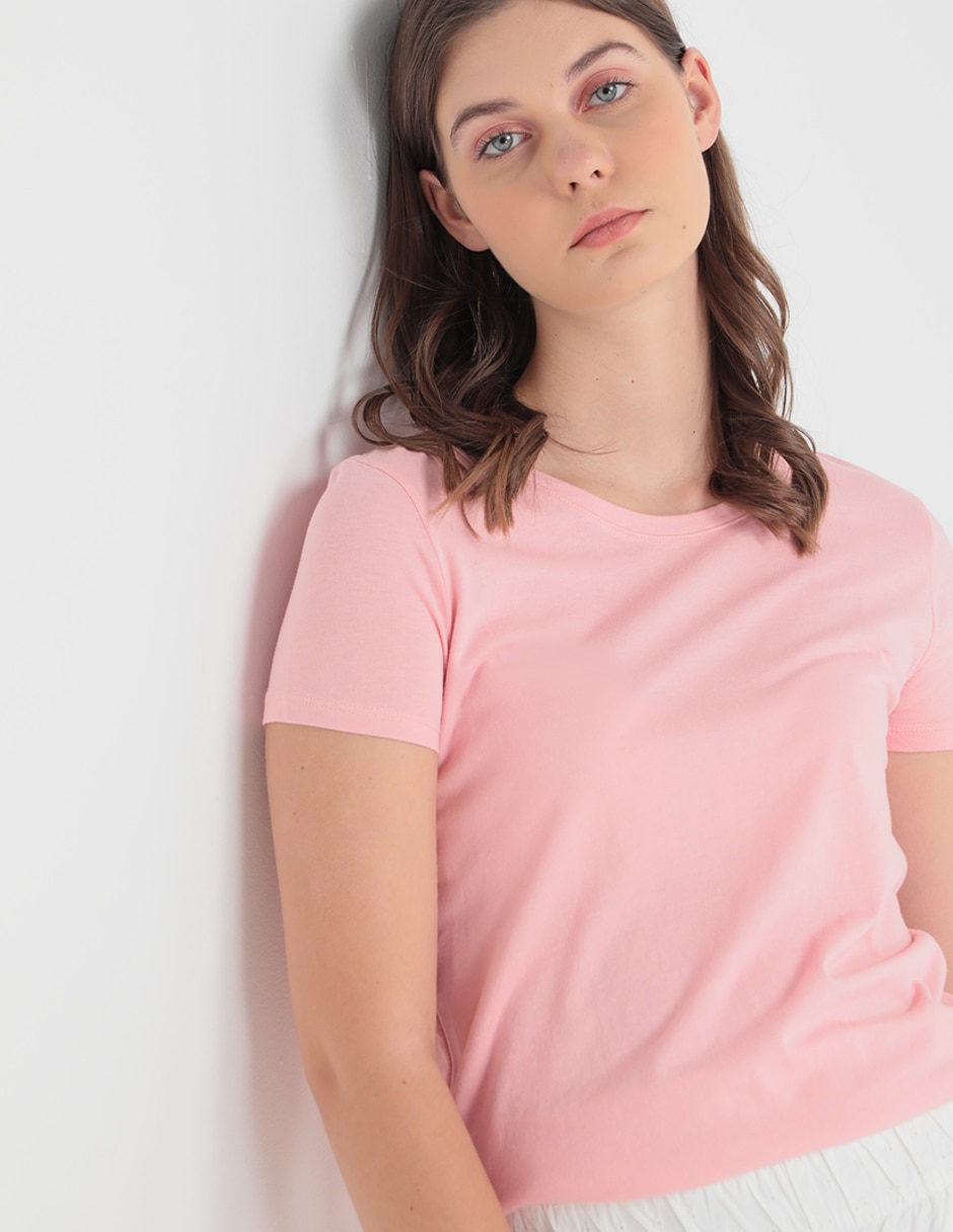 Playera manga corta cuello redondo para mujer