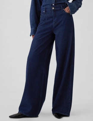 Jeans amplio corte a la cintura para mujer