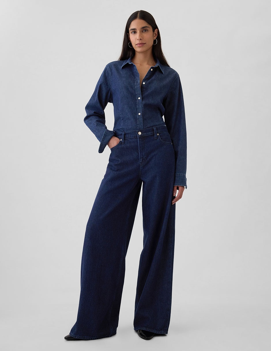 Jeans amplio corte a la cintura para mujer 3