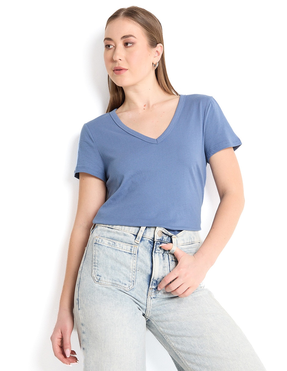 Playera manga corta cuello v mujer Playera manga corta cuello v mujer
