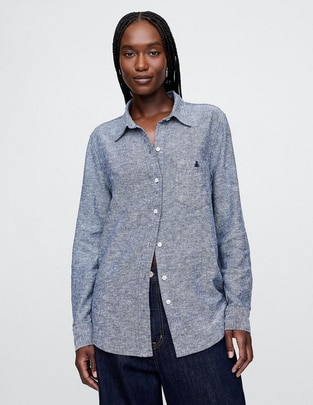 Camisa de lino manga larga para mujer