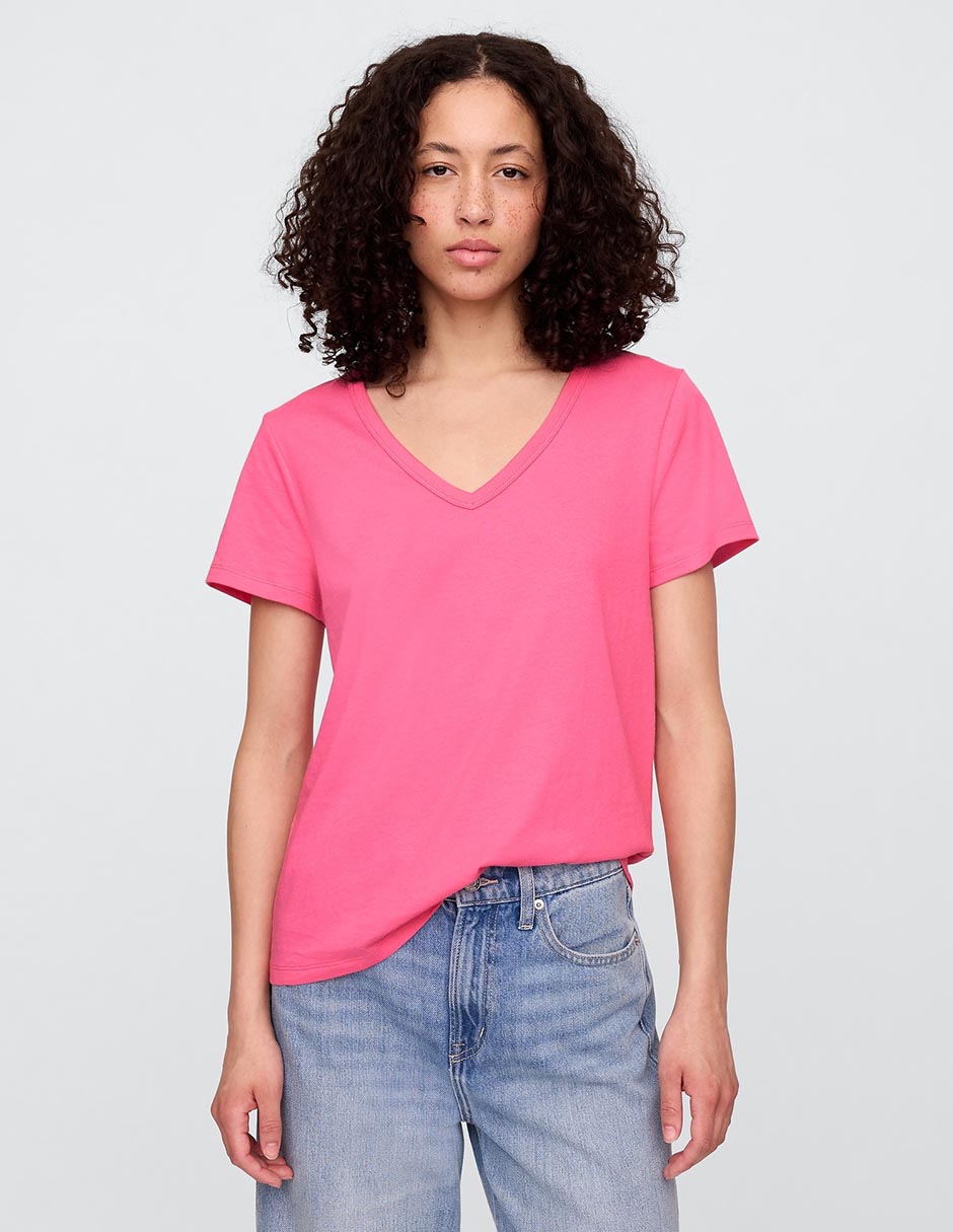 Playera manga corta cuello v para mujer