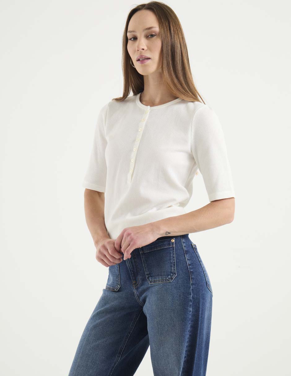 Blusa manga al codo para mujer