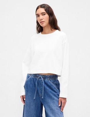 Playera manga larga cuello redondo para mujer