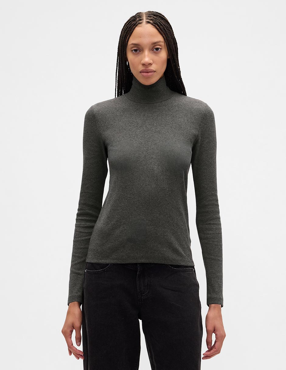 Playera manga larga cuello alto para mujer
