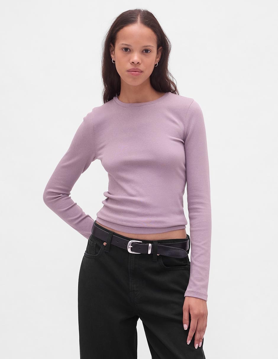 Playera manga larga cuello redondo para mujer
