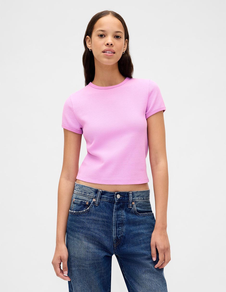 Playera manga corta cuello redondo para mujer
