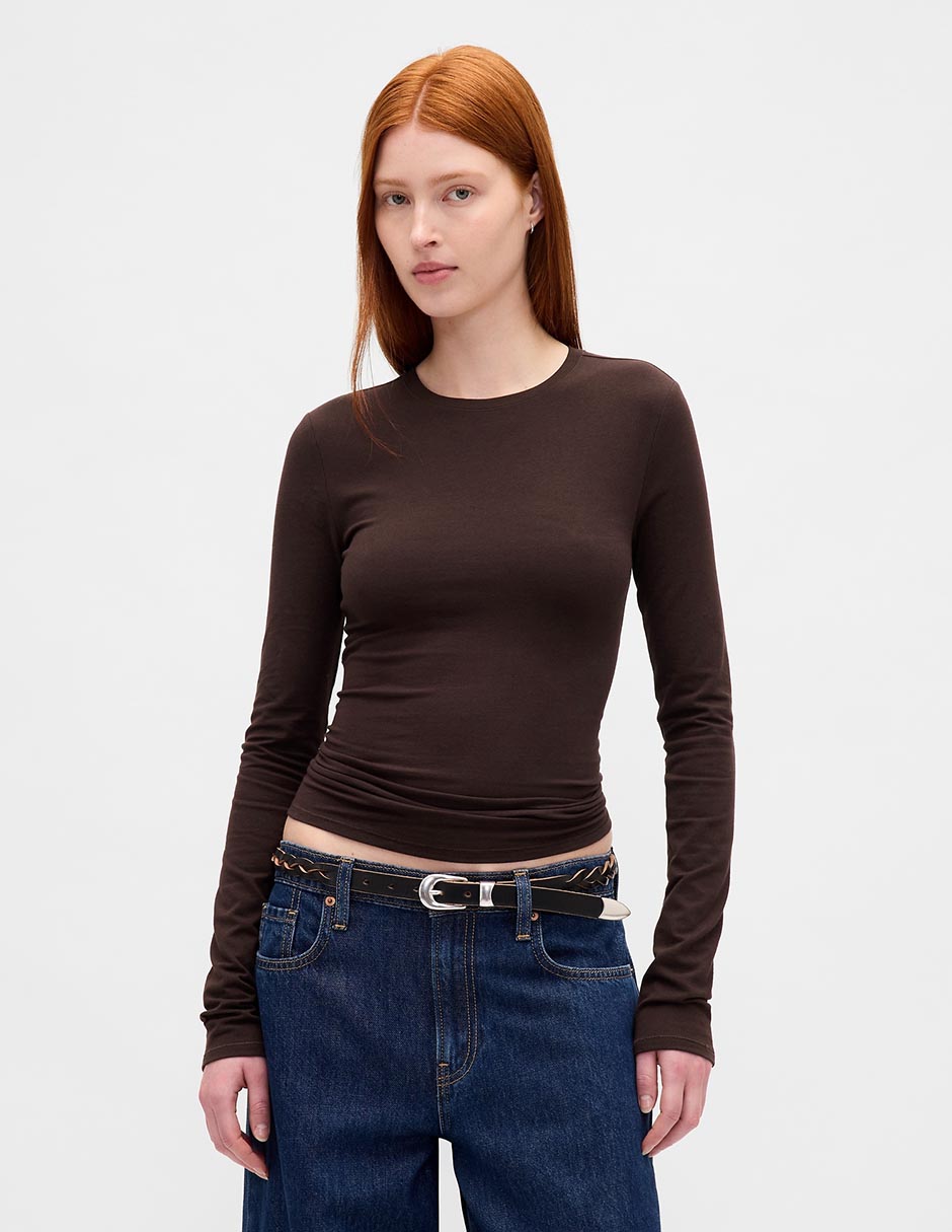 Playera manga larga cuello redondo para mujer Playera manga larga cuello redondo para mujer
