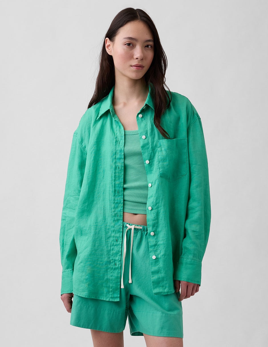 Camisa de lino manga larga para mujer Camisa de lino manga larga para mujer