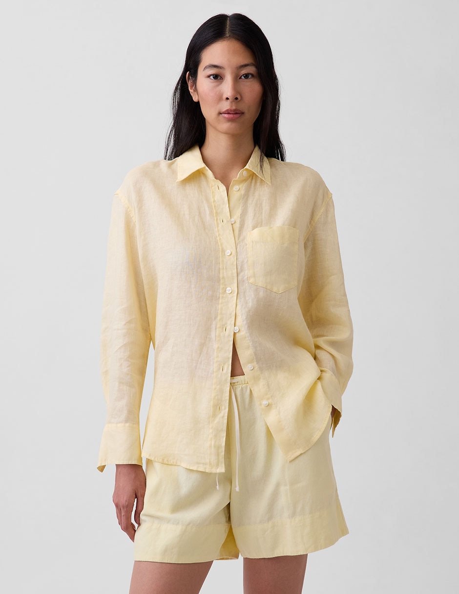 Camisa de lino manga larga para mujer Camisa de lino manga larga para mujer