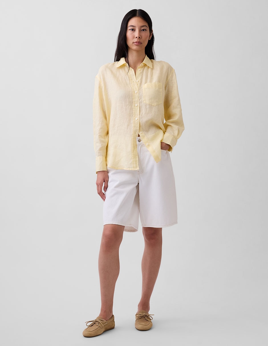 Camisa de lino manga larga para mujer