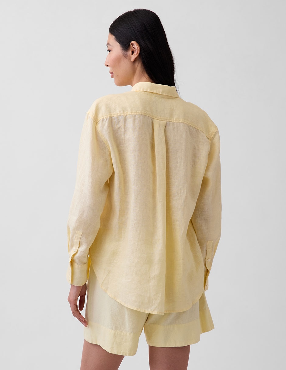 Camisa de lino manga larga para mujer