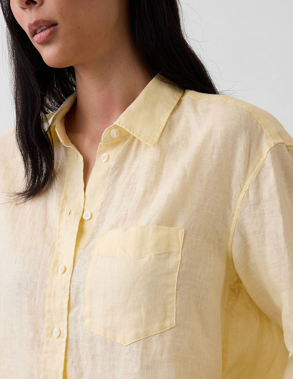 Camisa de lino manga larga para mujer