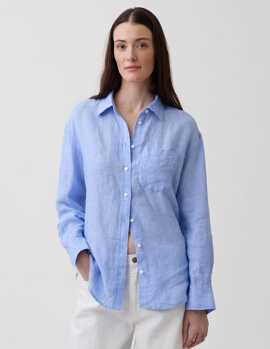 Camisa de lino manga larga para mujer