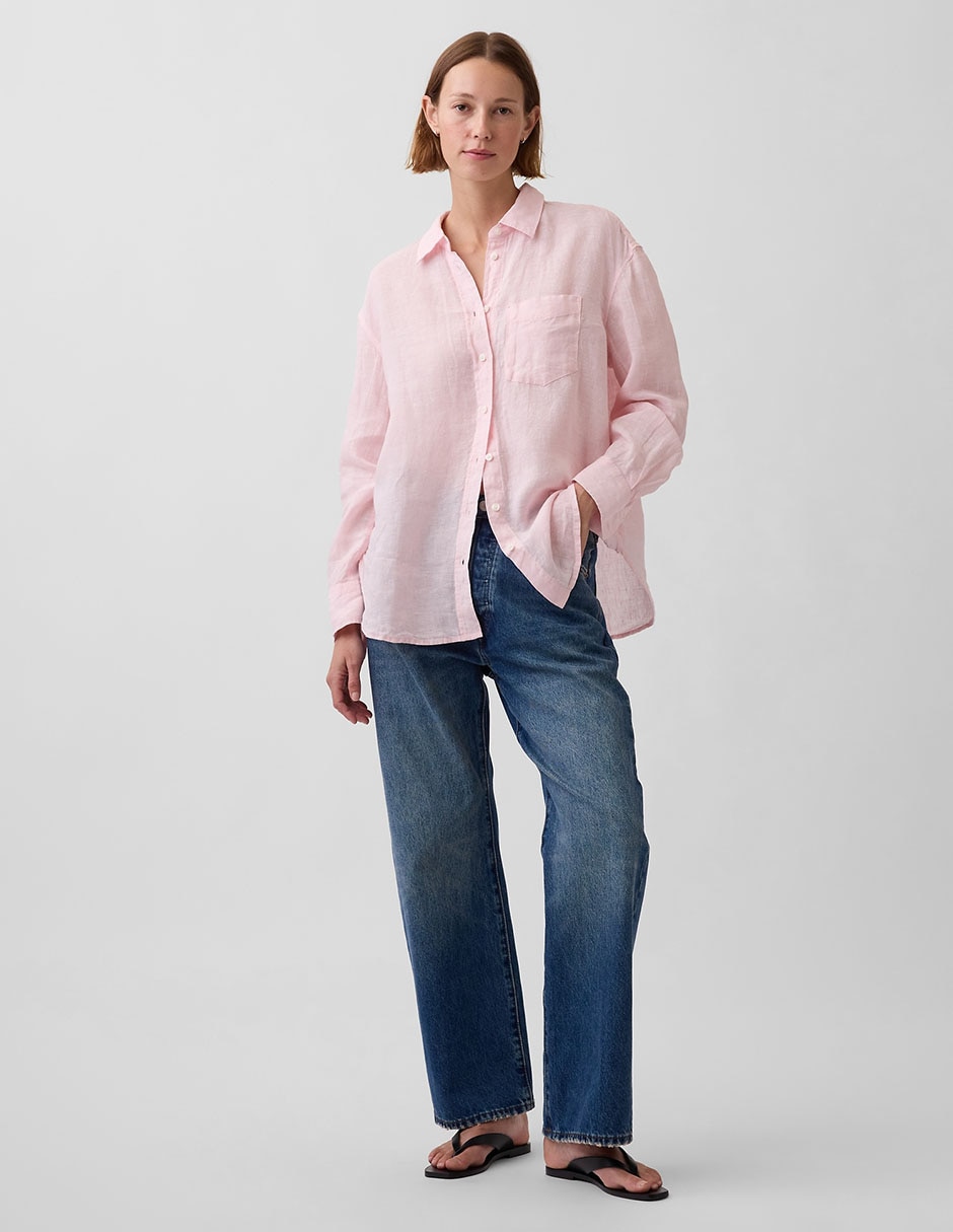 Camisa de lino manga larga para mujer 2