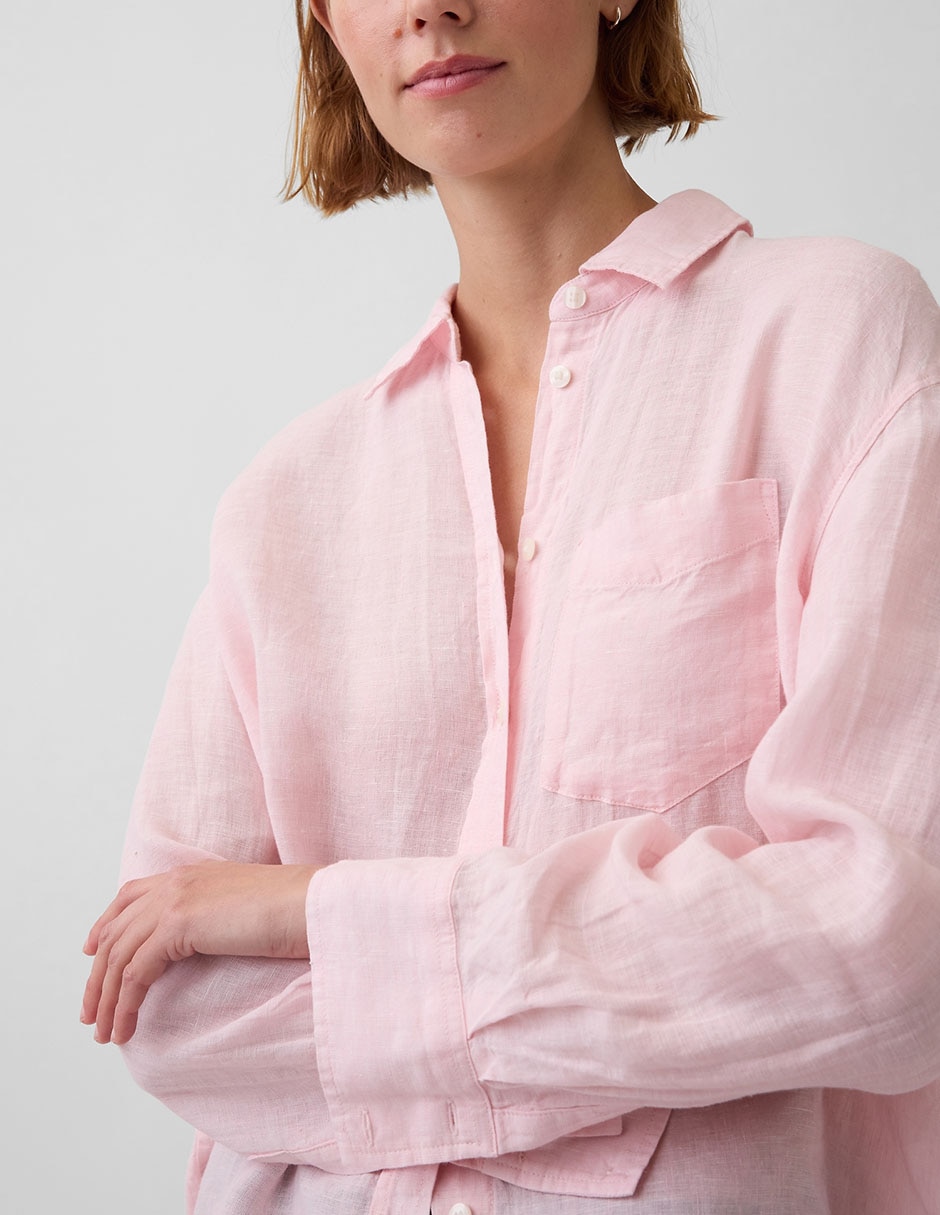 Camisa de lino manga larga para mujer 4