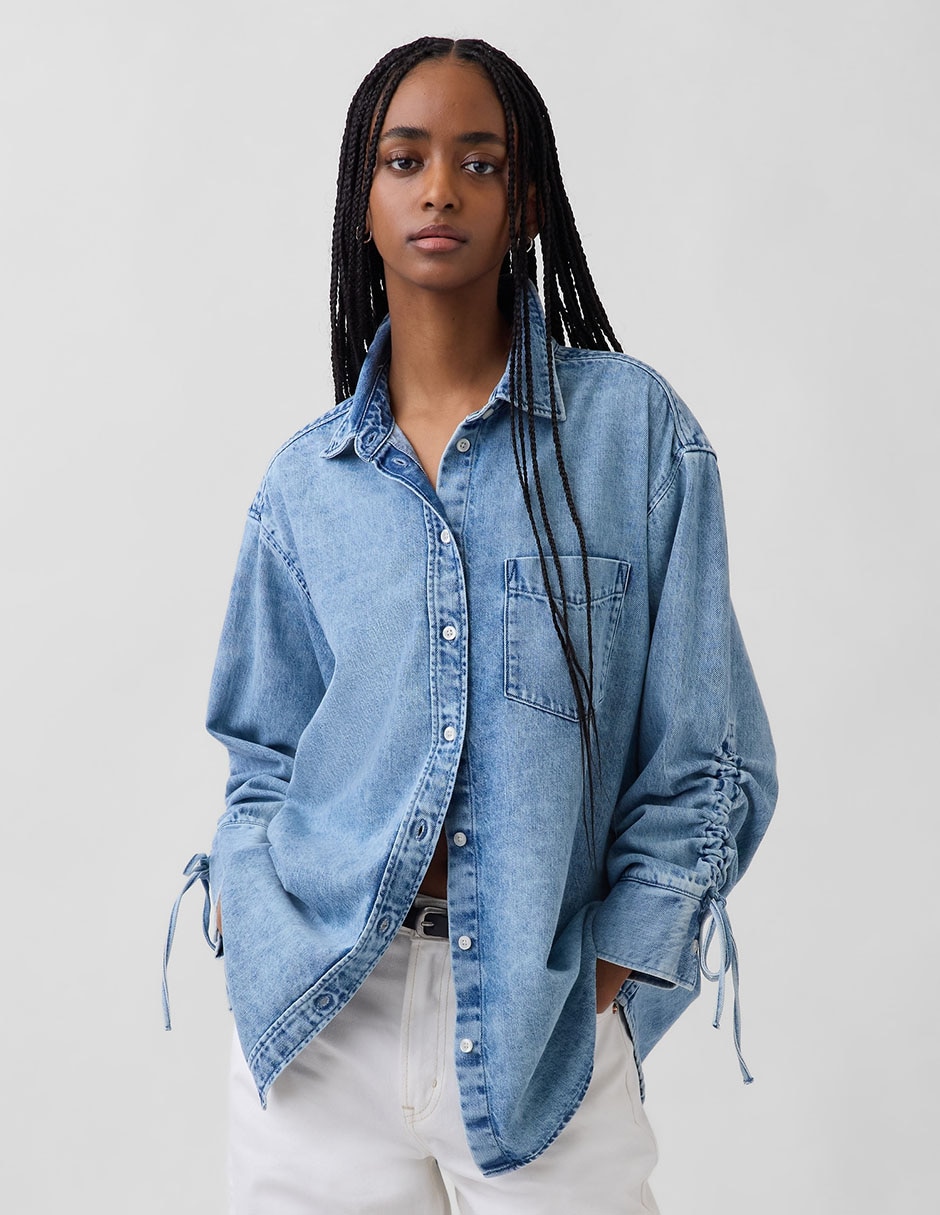 Camisa de mezclilla manga larga para mujer