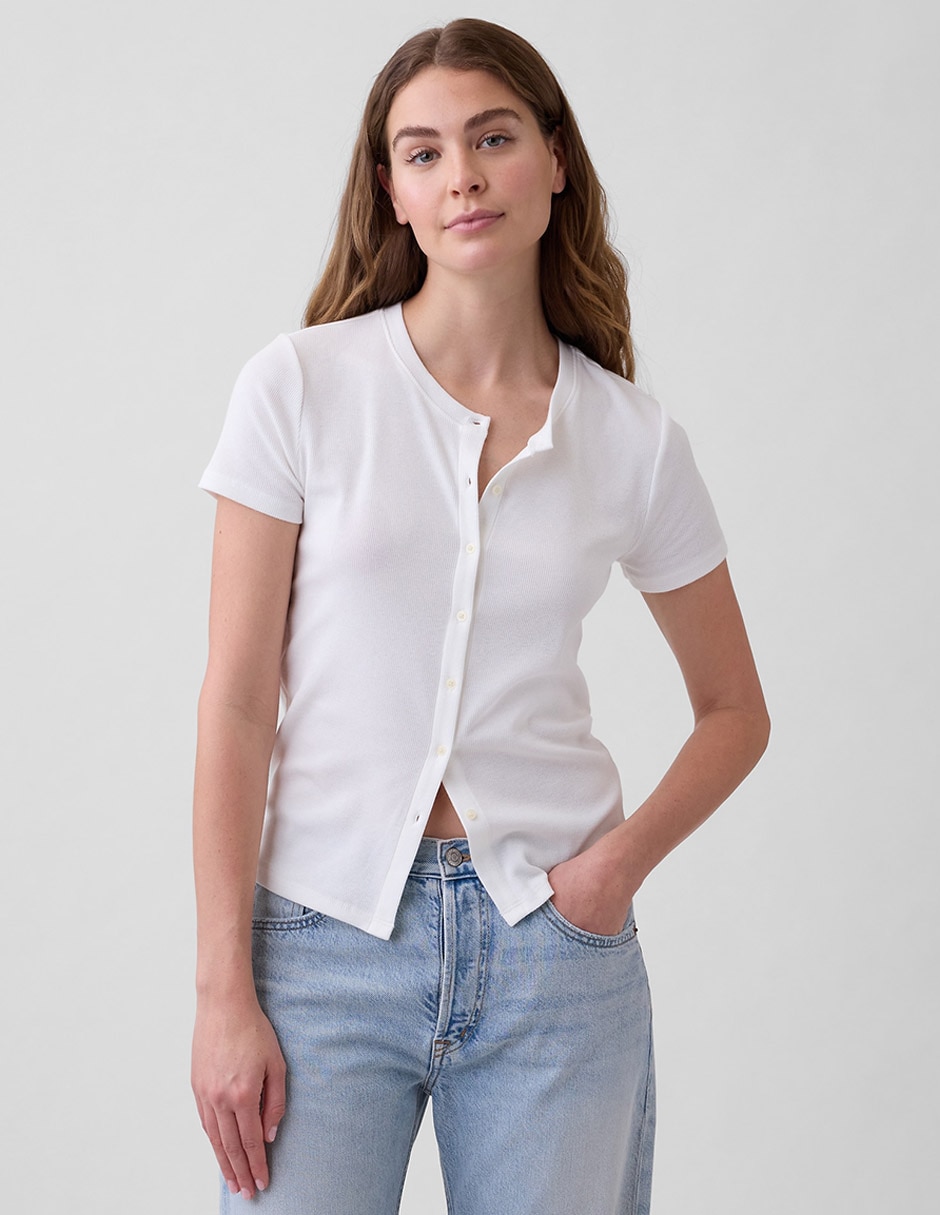 Playera manga corta cuello con botón para mujer 1