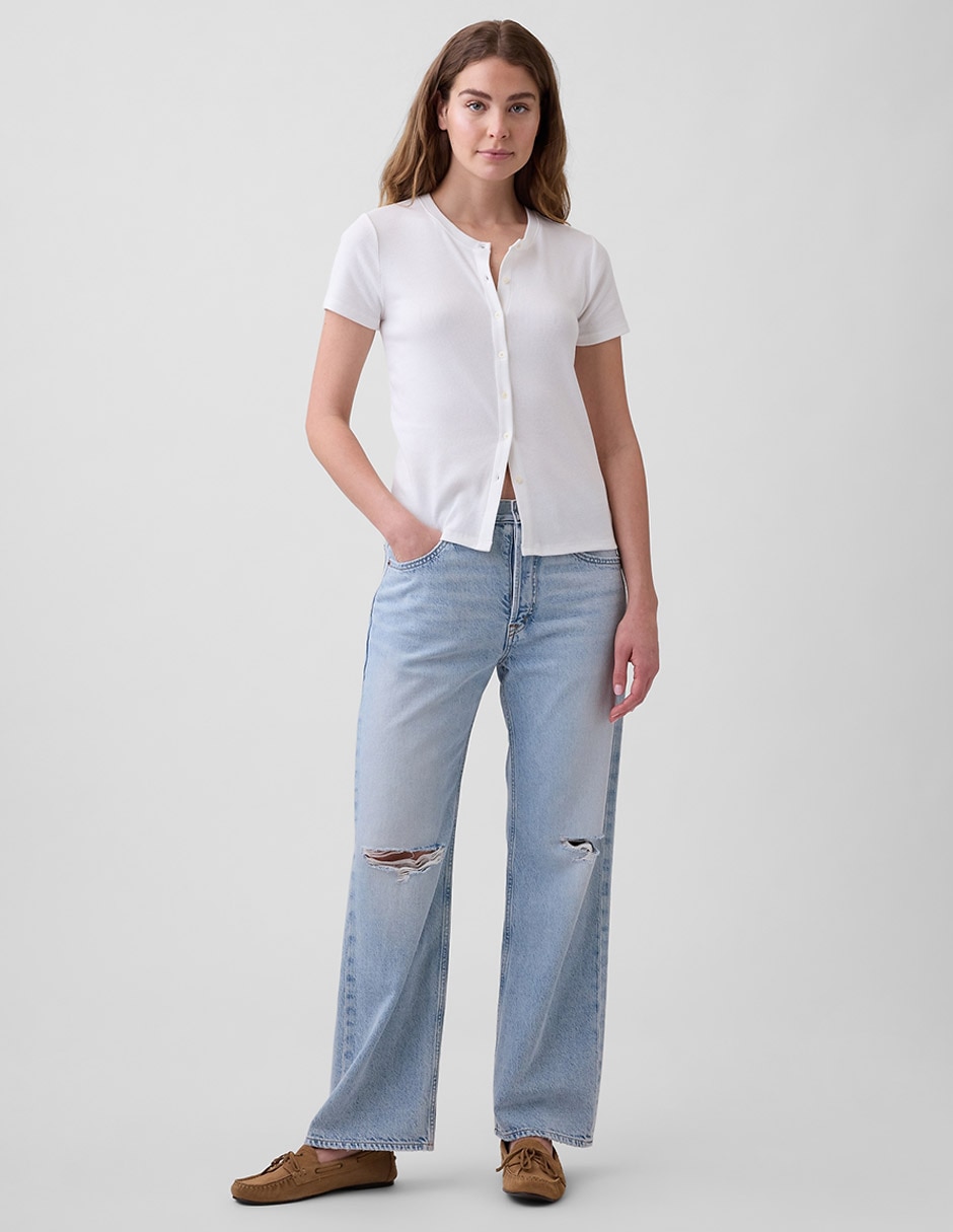 Playera manga corta cuello con botón para mujer 7
