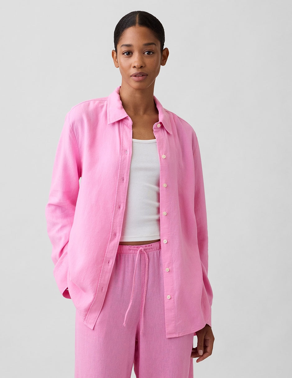 Camisa de lino manga larga para mujer