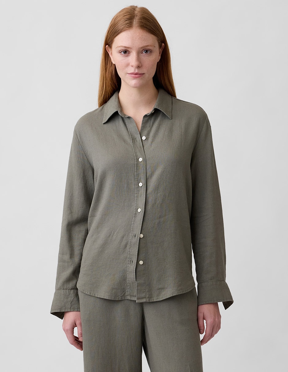 Camisa de lino manga larga para mujer