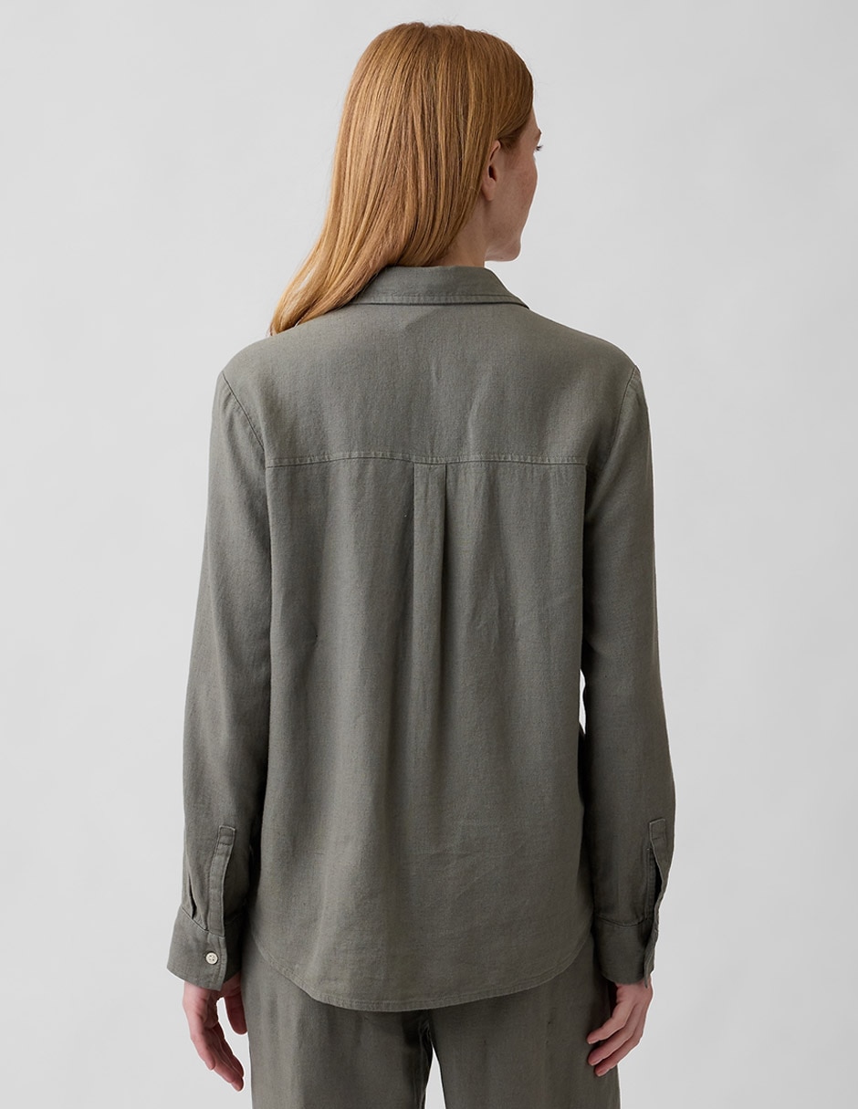 Camisa de lino manga larga para mujer
