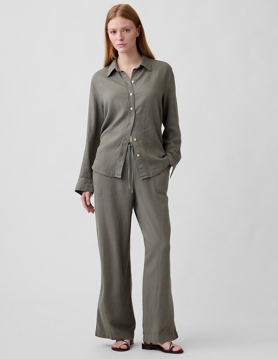 Camisa de lino manga larga para mujer