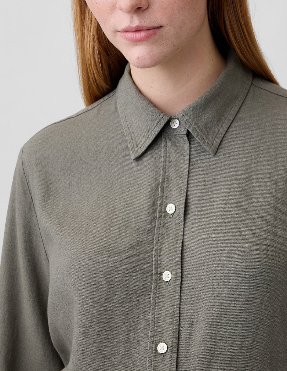 Camisa de lino manga larga para mujer