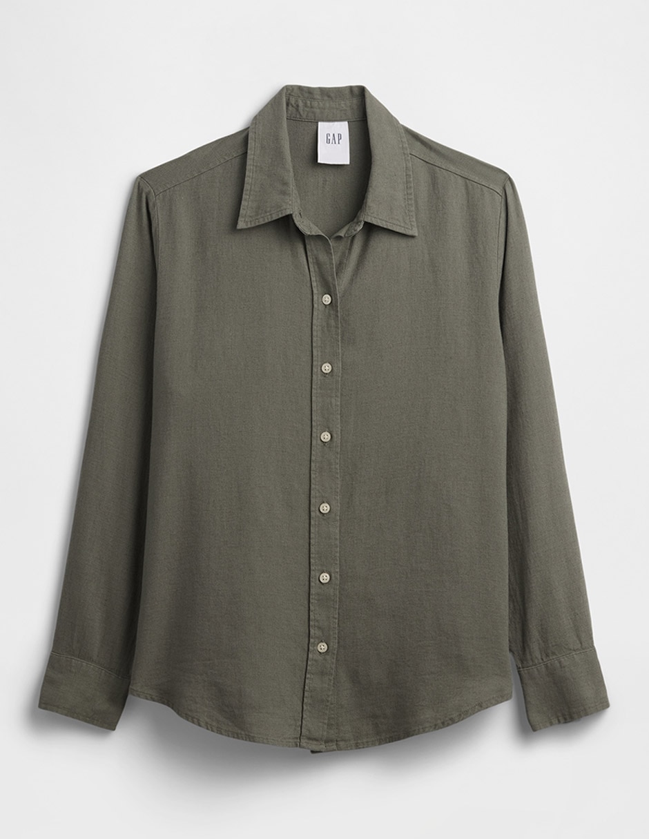 Camisa de lino manga larga para mujer