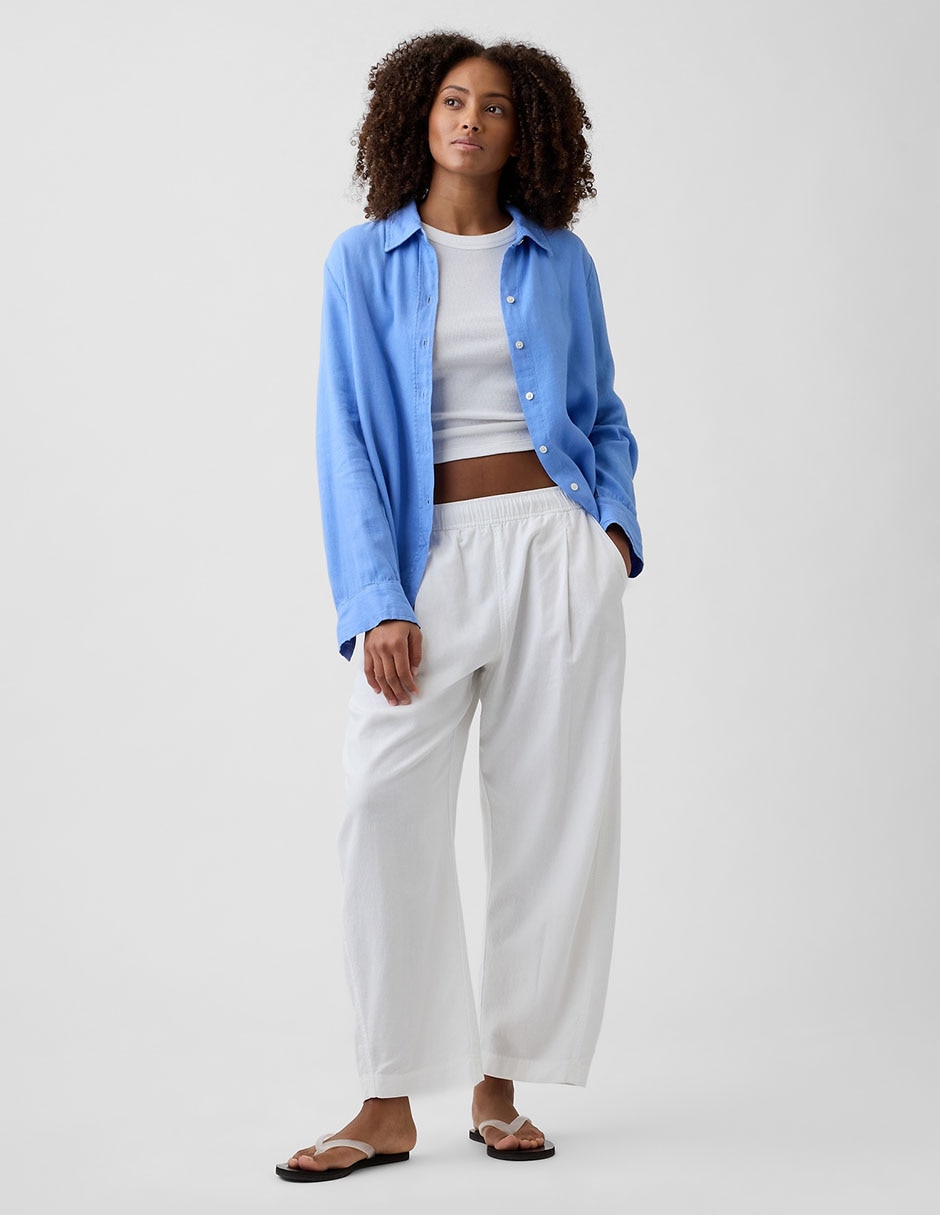 Camisa de lino manga larga para mujer