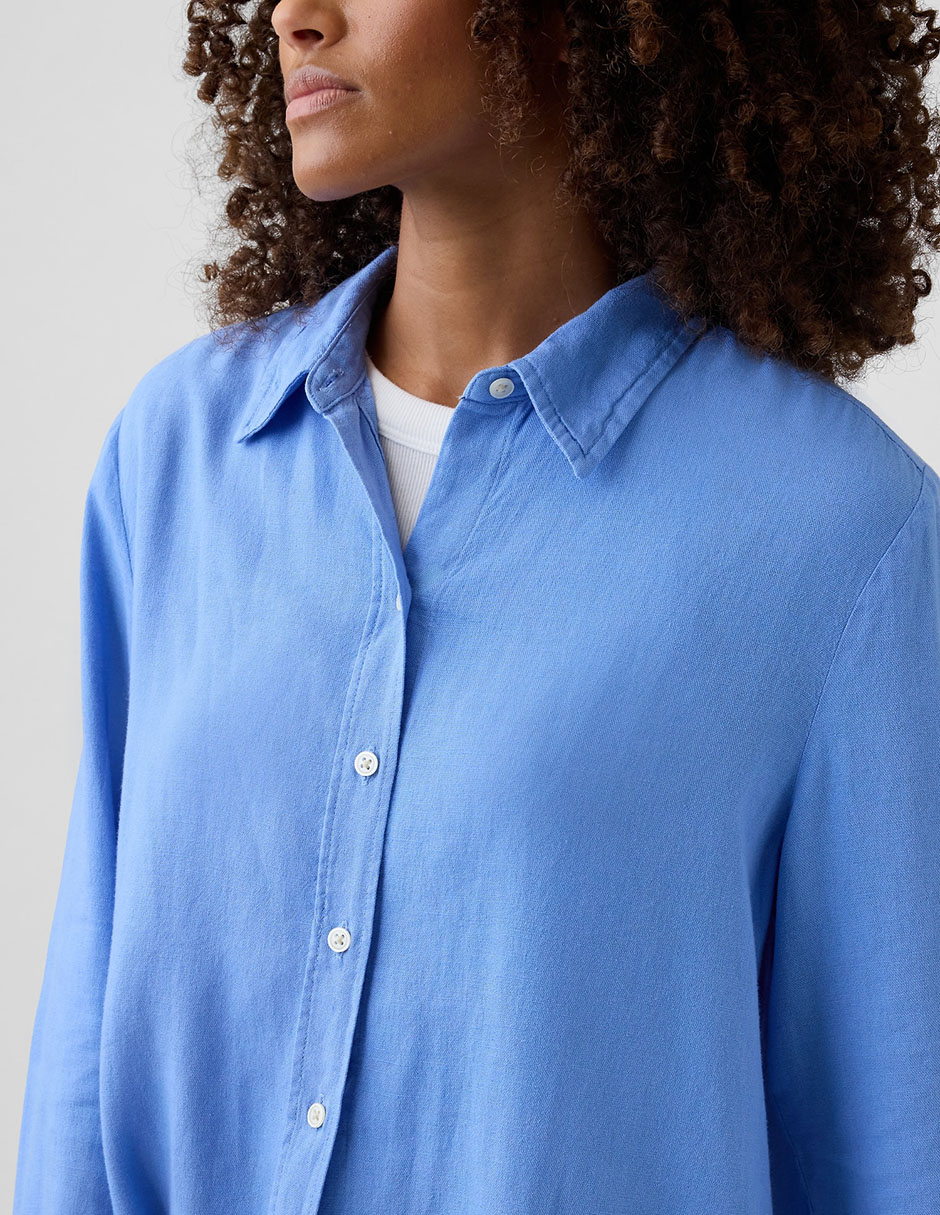 Camisa de lino manga larga para mujer