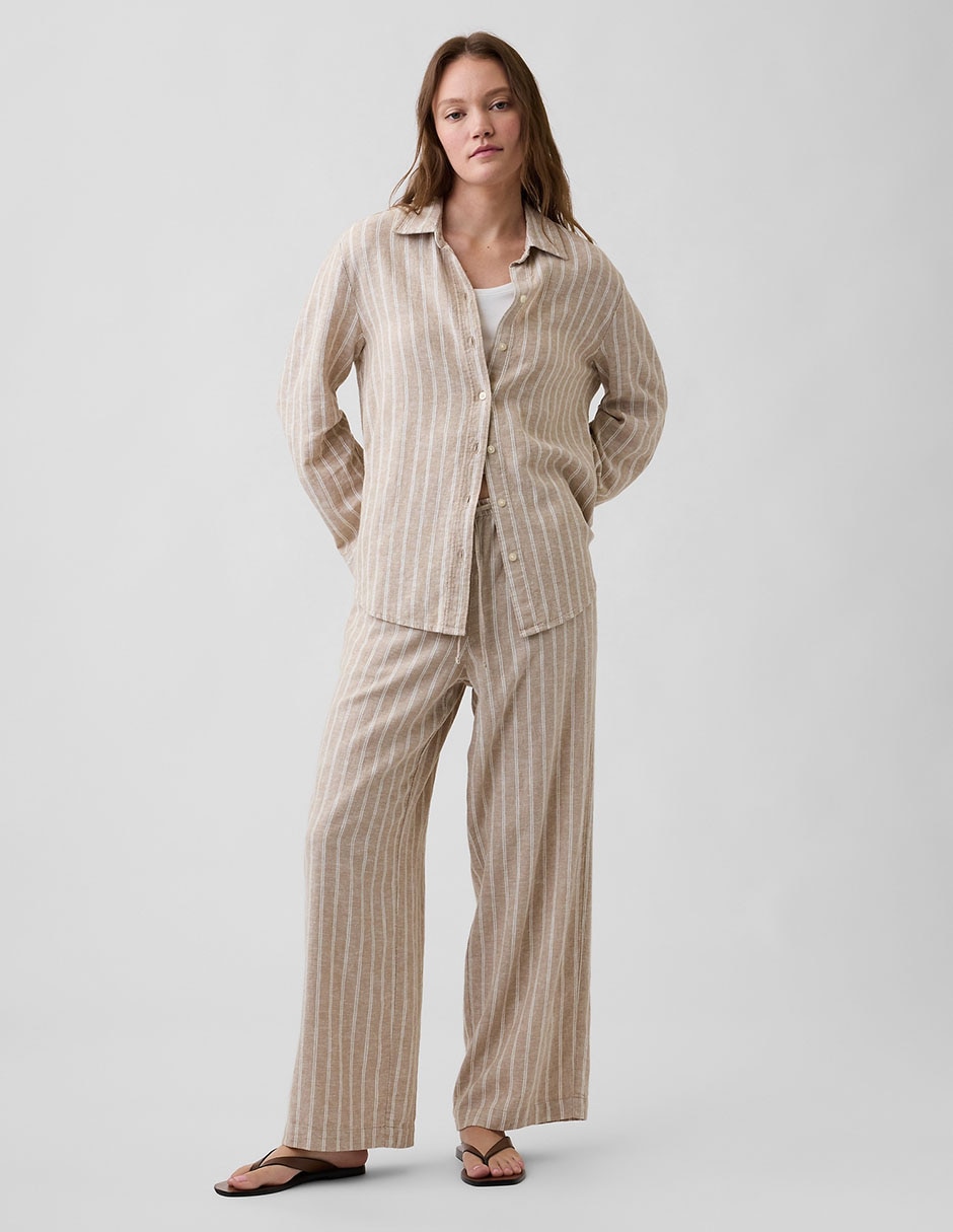 Camisa de lino manga larga para mujer
