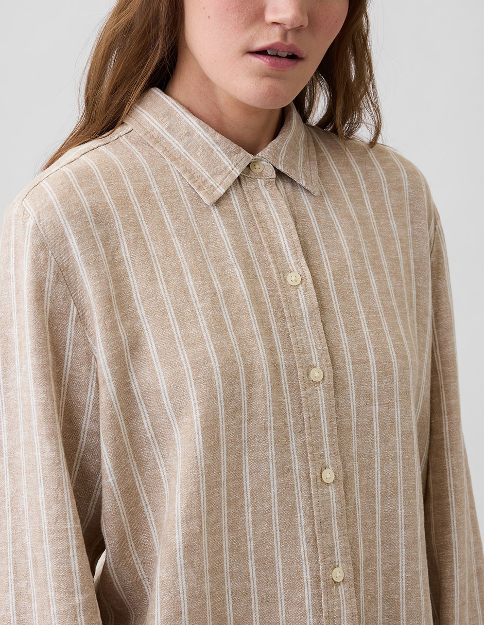 Camisa de lino manga larga para mujer