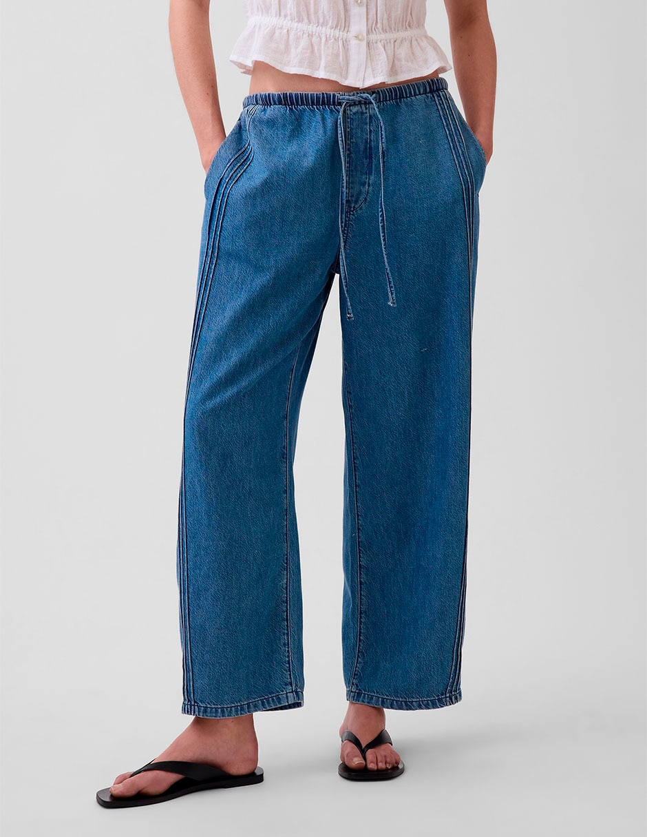 Jeans barrel corte cintura para mujer
