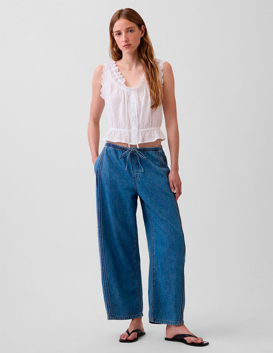 Jeans barrel corte cintura para mujer