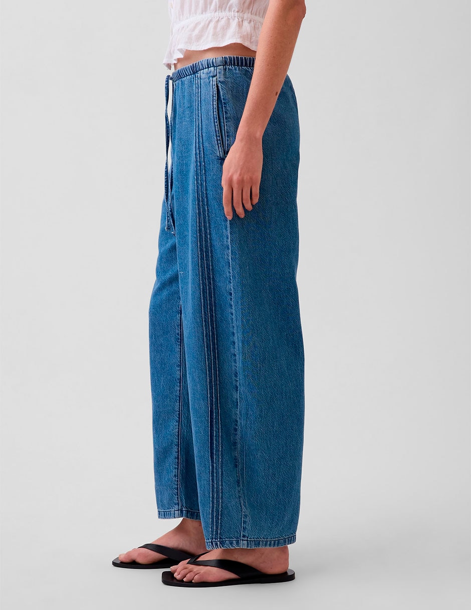 Jeans barrel corte cintura para mujer
