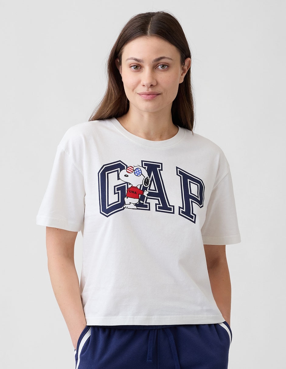Playera manga corta Snoopy cuello redondo para mujer