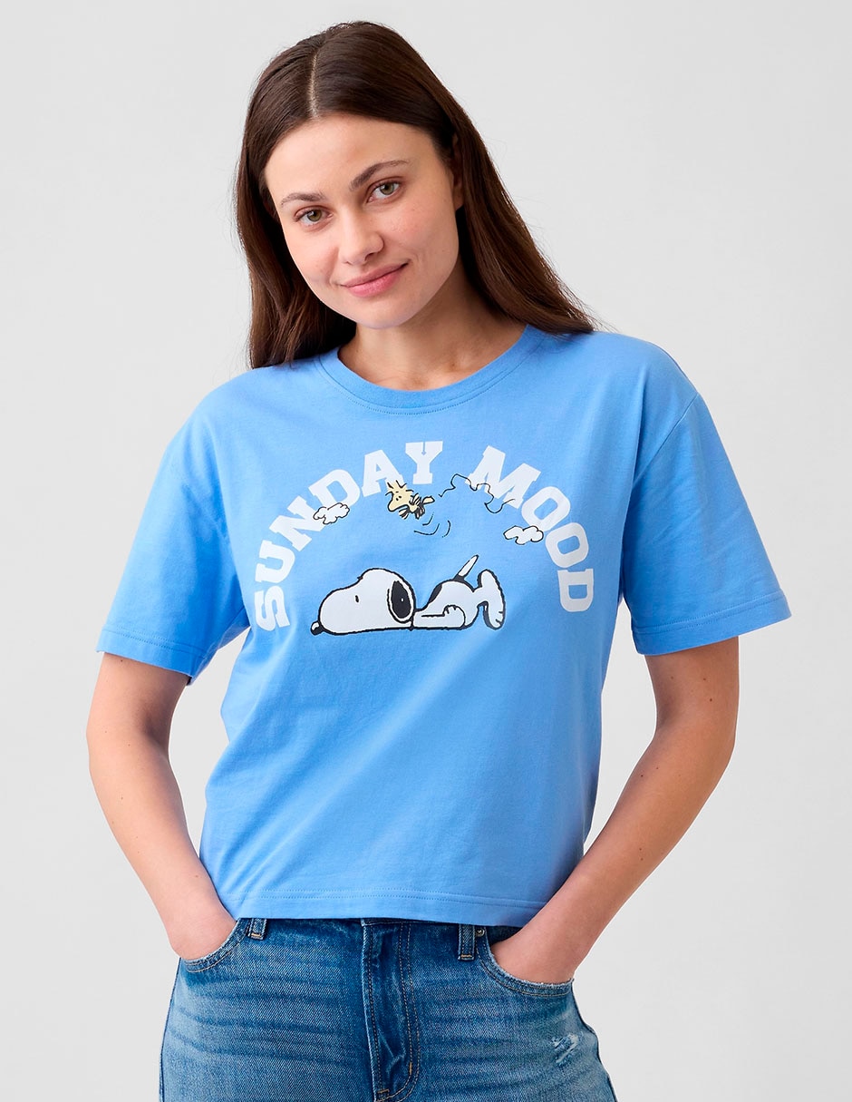 Playera manga corta snoopy cuello redondo para mujer