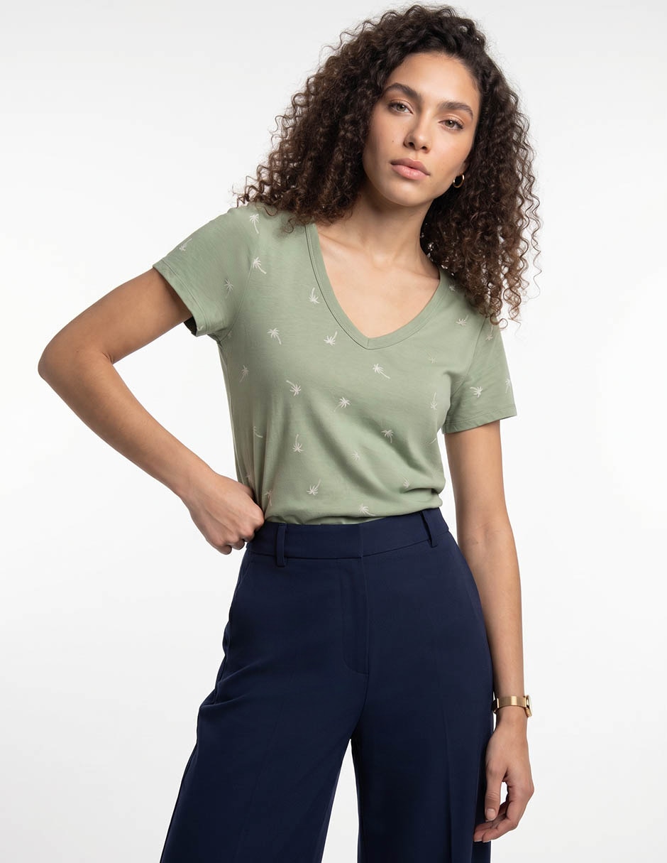 Playera manga corta cuello v para mujer