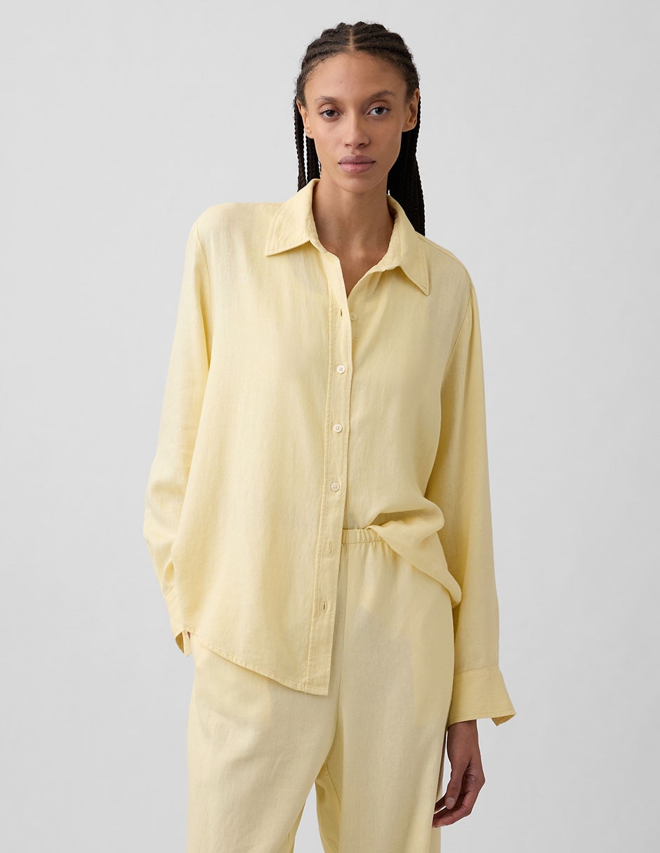 Camisa de lino manga larga para mujer