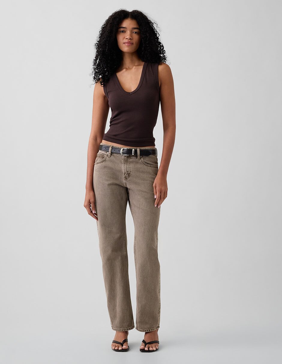 Jeans straight corte a la cintura para mujer 6