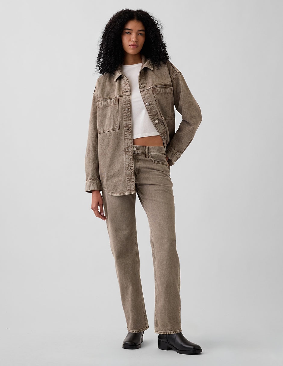 Jeans straight corte a la cintura para mujer