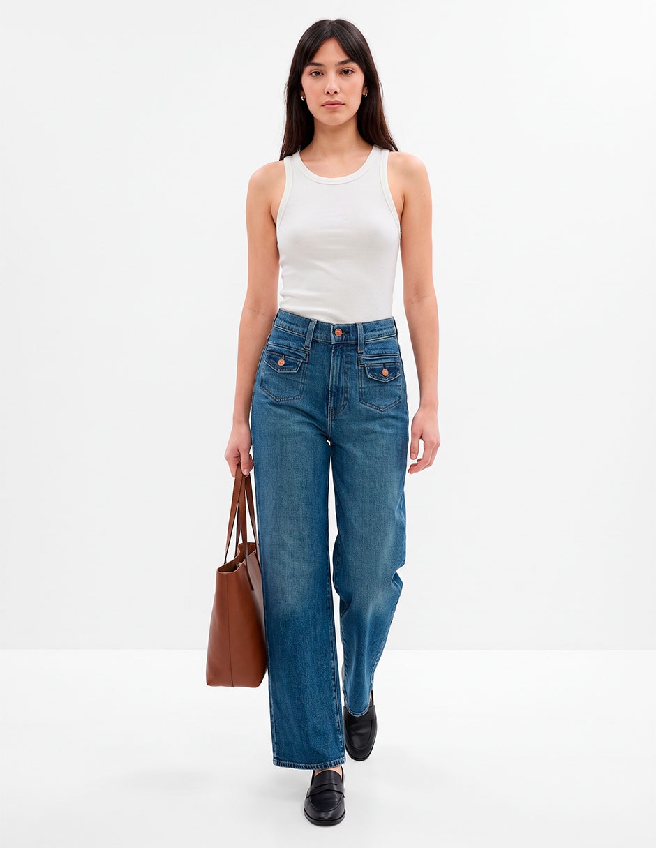Jeans relajado corte cintura para mujer 3
