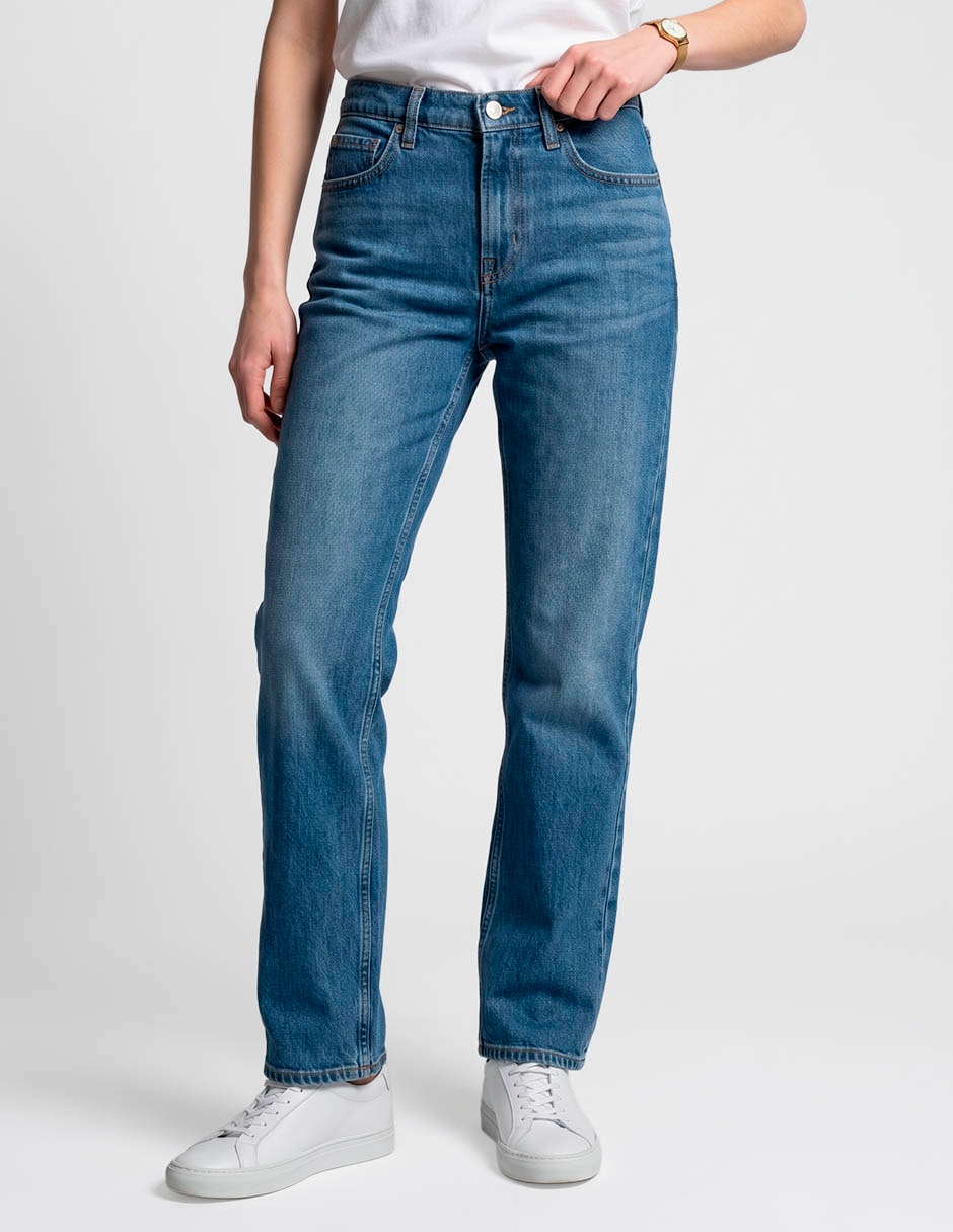Jeans barrel corte cintura para mujer