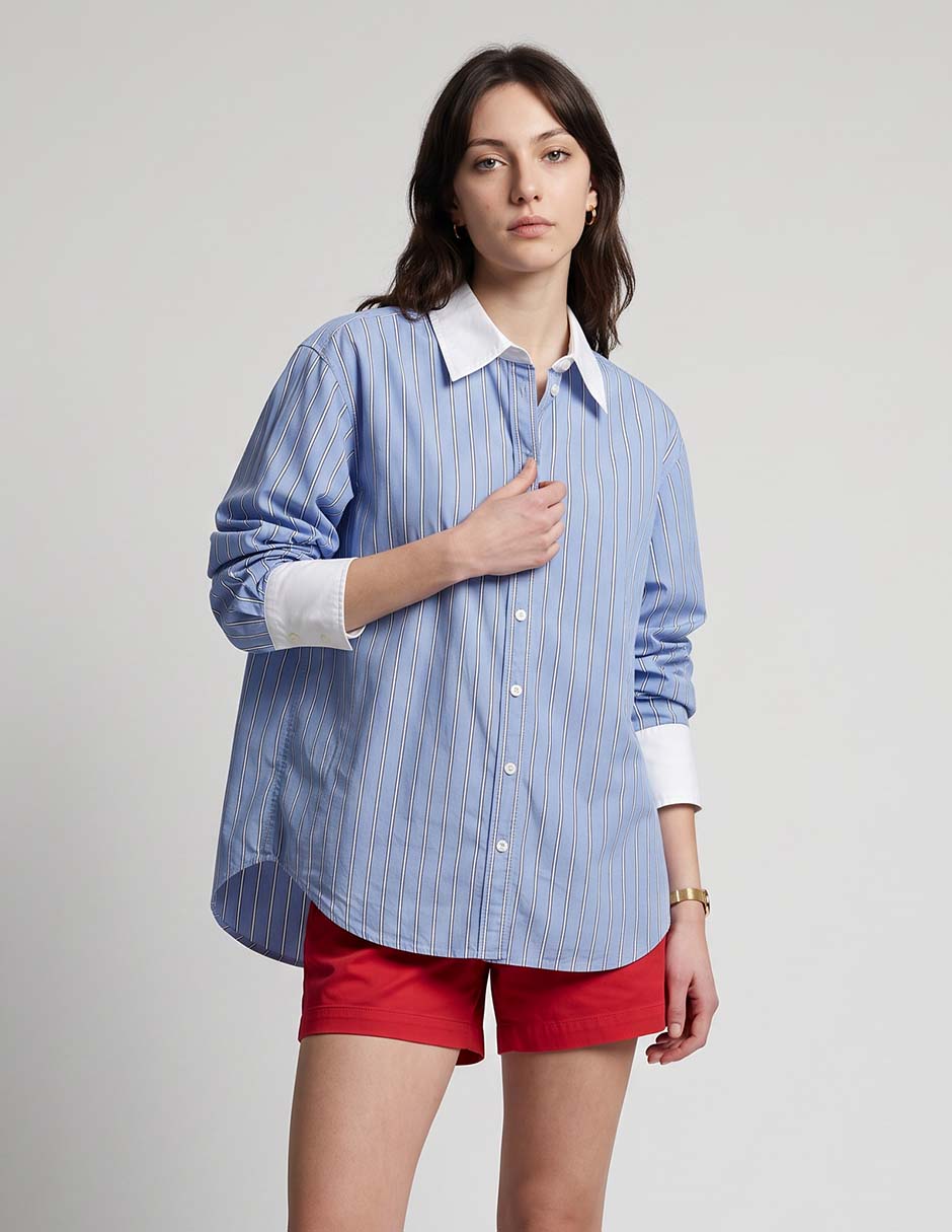 Camisa de algodón manga larga para mujer