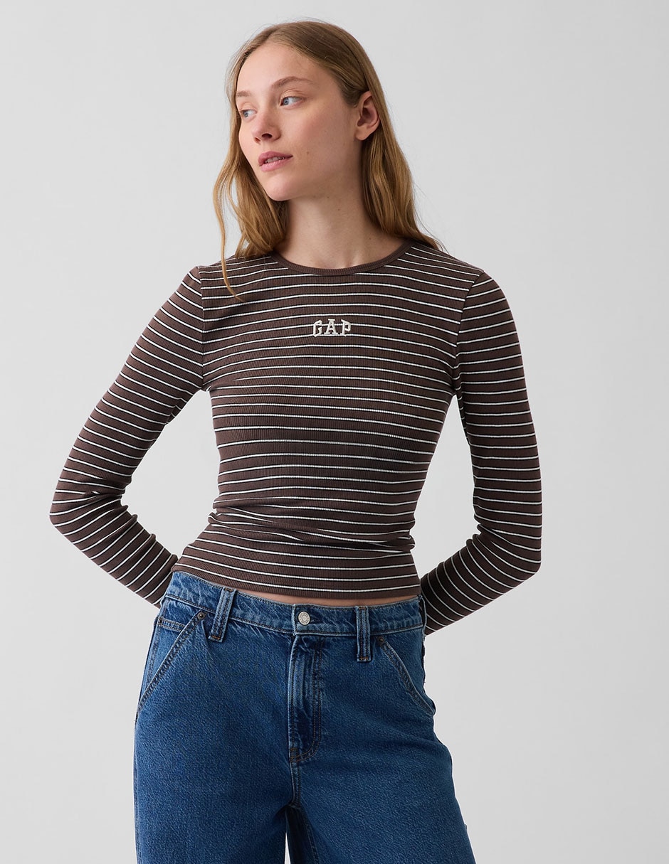 Playera manga larga cuello redondo para mujer