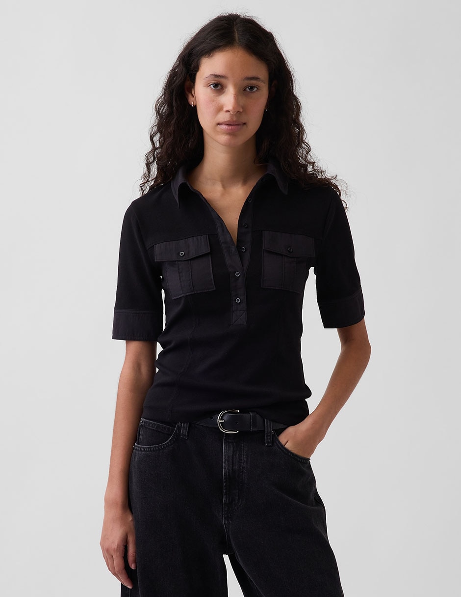 Blusa camisera manga corta para mujer