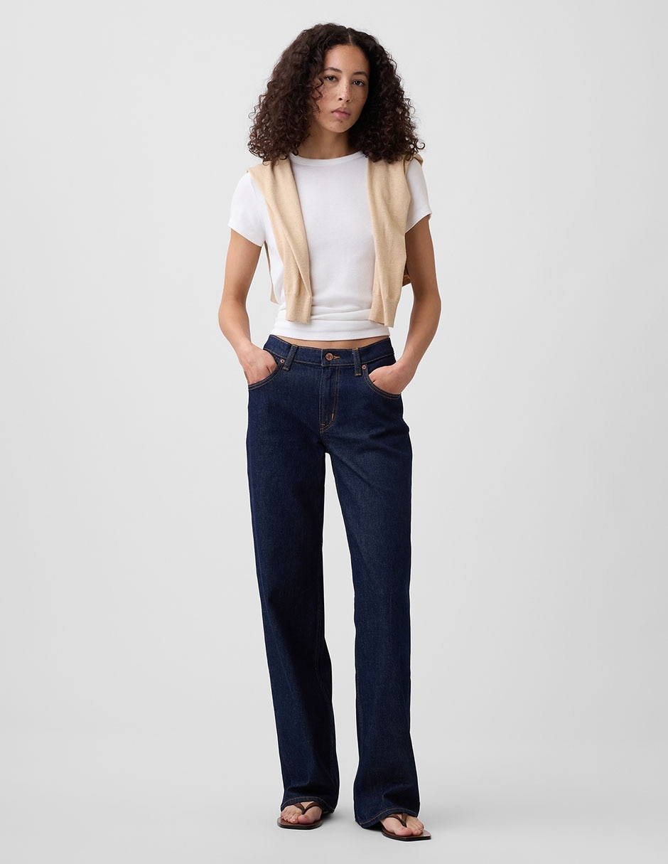 Jeans straight corte media cintura