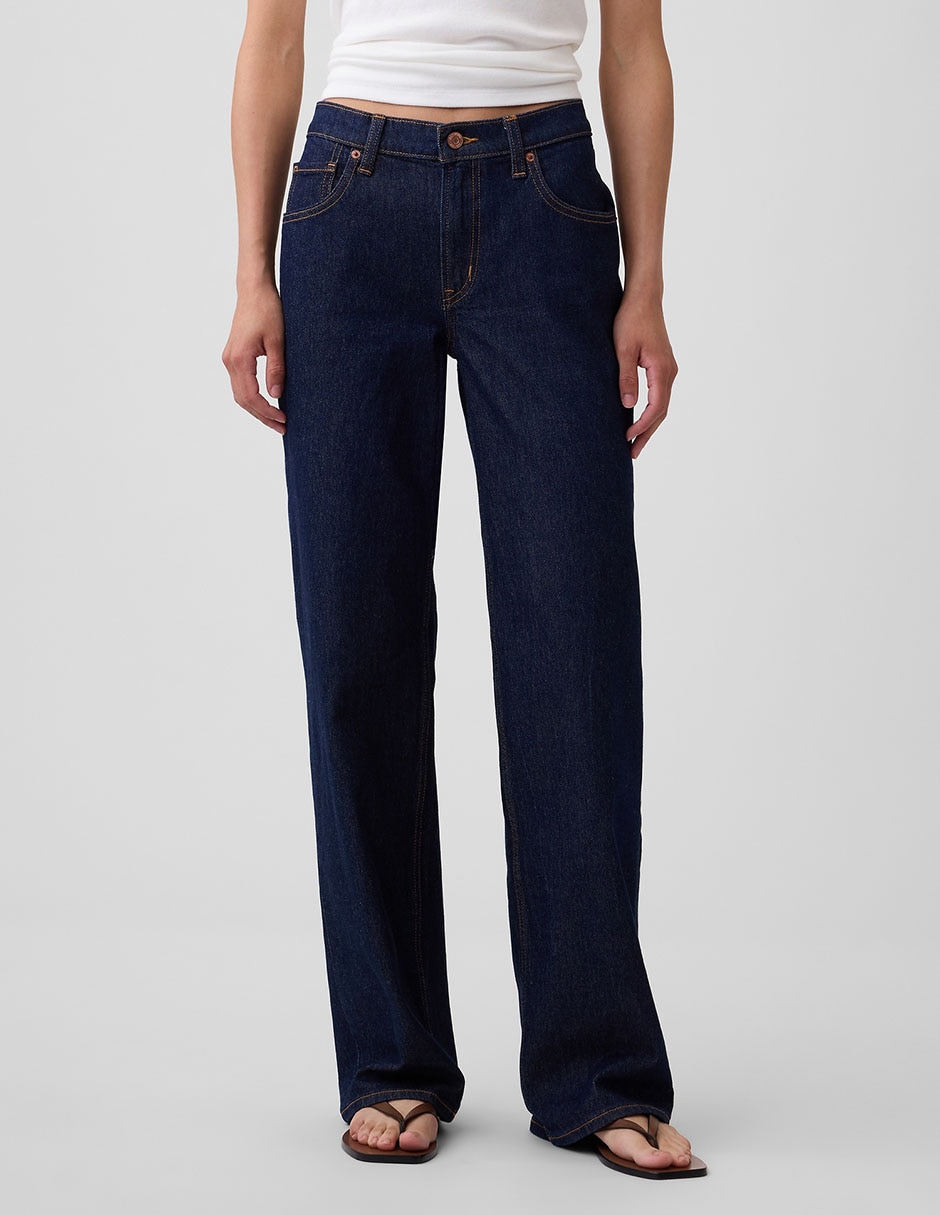 Jeans straight corte media cintura